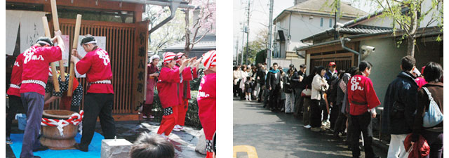 もちつきと踊りを披露 行列ができるほどの人気
