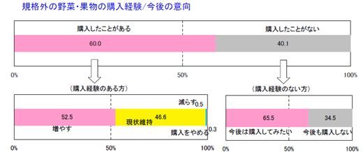 規格外の農産物の購入経験と今後の意向調査